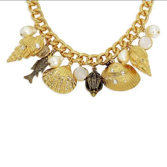 KURT GEIGER LONDON Eagle Shell Bib Necklace Gold Chunky 16" Pave Crystal NWT - Picture 6 of 12
